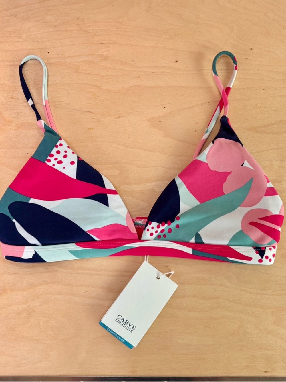 NWT Carve Designs Pink Multi Floral Triangle Bikini Top small